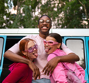 medium shot teens wearing y2k fashion